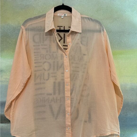 Sundry Women's Gauze Cotton Hi-low Oversized Button-up Graphic Shirt Peach Sz 1 - Picture 9 of 9